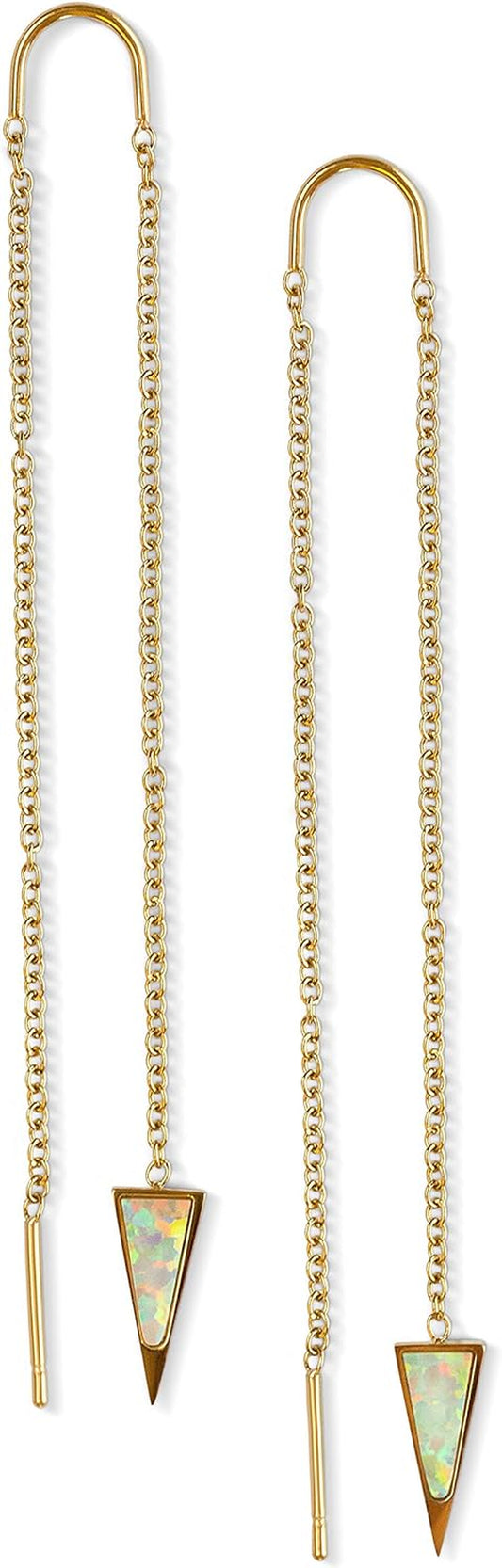 14K Gold Chain Earrings for Women, Gold Threader Earrings for Women | Double Piercing Earrings, | Gold Drop Earrings, Dangle Earrings, Long Earrings for Women, Travel Accessories for Women, Spring Earrings