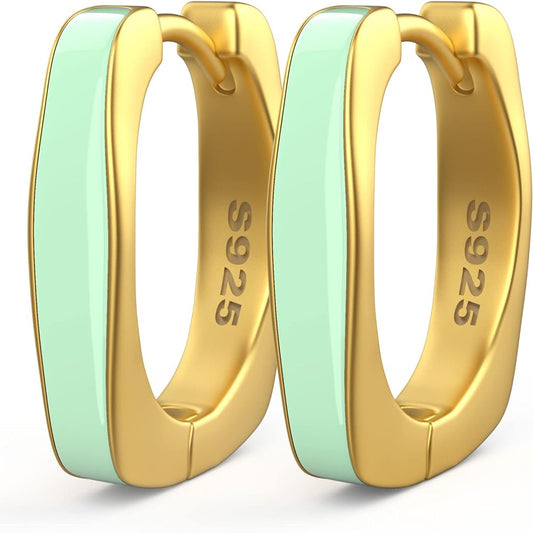 14K Gold Plated Enamel Huggie Hoop Earrings for Women - Stylish Neon Colorful Jewelry